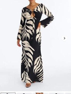 Black & Cream Tropical Cutout Maxi Dress